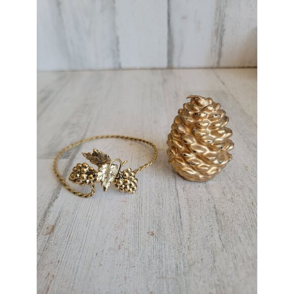 Pinecone Candle golden holder Xmas set unique decor - Picture 1 of 9